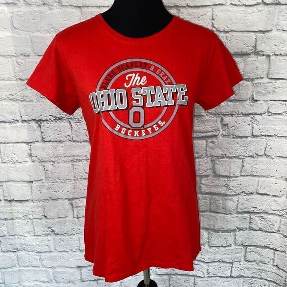 Ohio state buckeyes women L 100% cotton Crewneck shortsleeve tshirt red - Picture 1 of 9